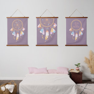 Tribale Boho Droomvanger op Paarse Set van 3 Hangend Wandkleed