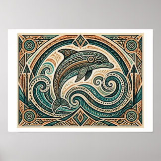 Tribale dolfijnkunst poster