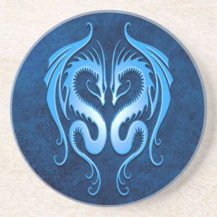 Tribale dragons, blauw zandsteen onderzetter