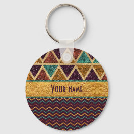 Tribale Driehoeken Chevrons Faux Glitter Folie Sleutelhanger