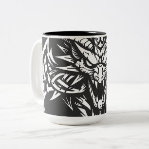 Tribale Duivel Hoofd Grafisch door BurnsInHell Tweekleurige Koffiemok