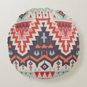 Tribale elegantie: geometrische etnische print rond kussen