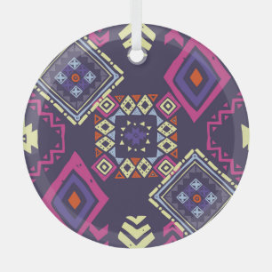 Tribale etnische, primitieve geometrische achtergr glas ornament
