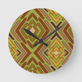 Tribale Etnische Rode Groene Gouden Patroon Ronde Klok