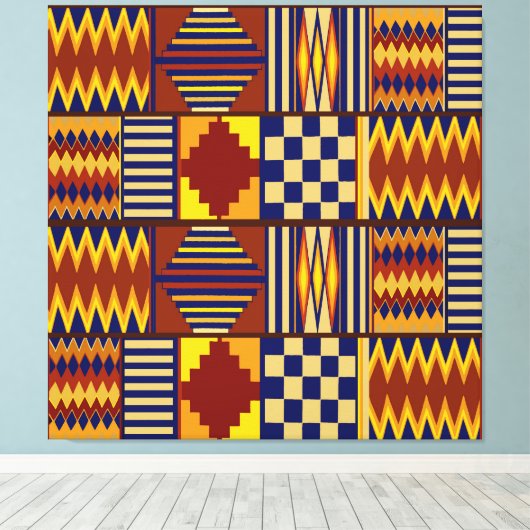 Tribale Folk Art - Rust Navy Yellow Canvas Afdruk (Insitu (Houten vloer))