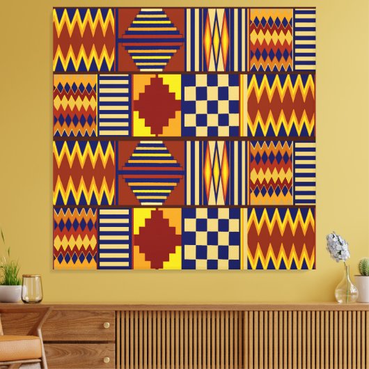 Tribale Folk Art - Rust Navy Yellow Canvas Afdruk (Insitu (Woonkamer))