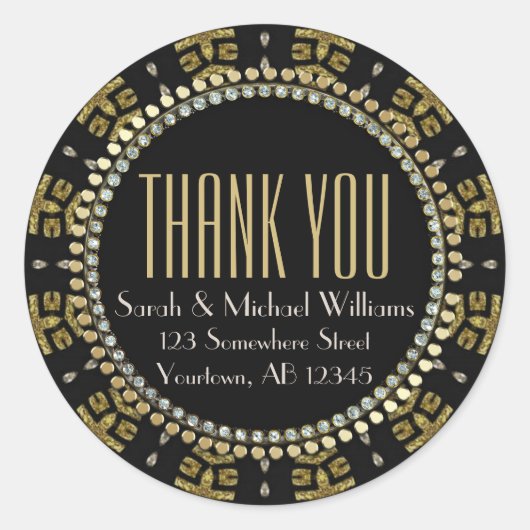 Tribale Gouden Zwarte Dank Je Rond Ronde Sticker (Voorkant)