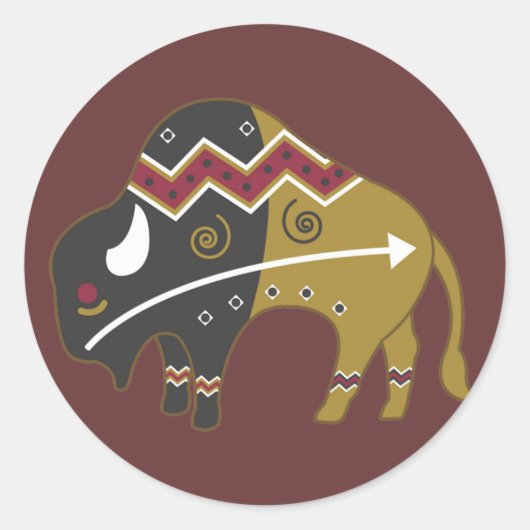 Tribale Indische Buffalo Ronde Sticker (Voorkant)