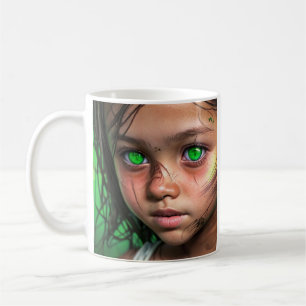 Tribale Kids    Futuristisch Meisje met Gloeiende  Koffiemok