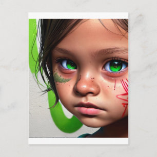 Tribale Kids   Kleine Futuristische Meisje Groene  Briefkaart