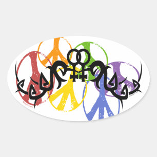 Tribale lesbische vredesymbolen ovale sticker