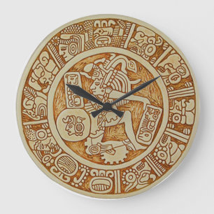 Tribale Maya krijger ronde wandklok - Azteekse klo Grote Klok