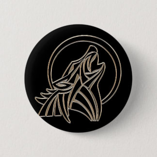 Tribale Metallic Huilende Wolf Embleem Ronde Button 5,7 Cm