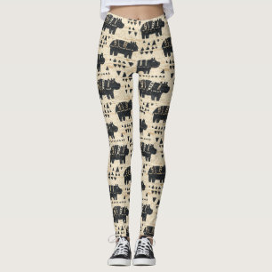 Tribale nijlpaard safari-patroon leggings