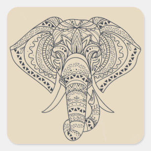 Tribale olifant Afrikaanse dierenkunst Vierkante Sticker