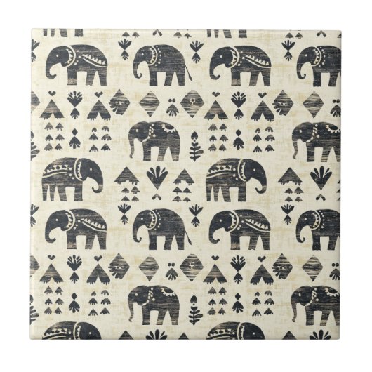 Tribale Olifant Boho Patroon (1) Tegeltje (Voorkant)