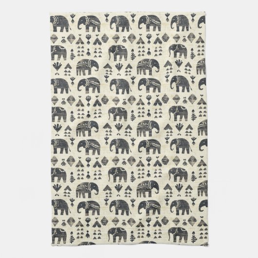 Tribale Olifant Boho Patroon (1) Theedoek (Verticaal)