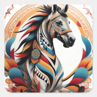 Tribale paardengeest logo vierkante sticker
