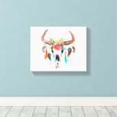Tribale patroon en bull Skull Canvas Afdruk (Insitu (Houten vloer))