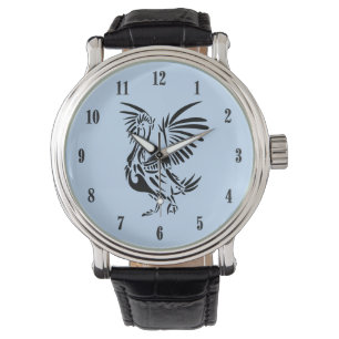 Tribale Pelikaan Kunst Zwarte Cijfers Blauw Horloge