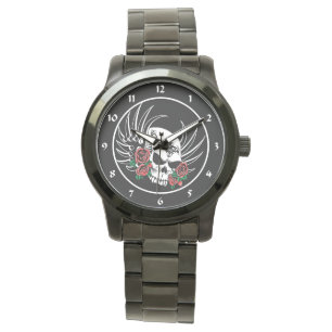 Tribale schedel met Rozen Horloge