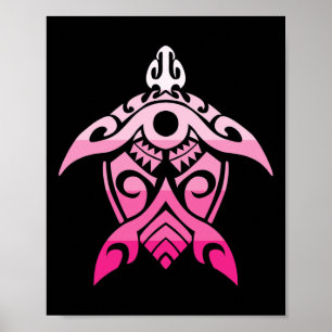 Tribale schildpad Borstkankerbewustzijn Hawaiian P Poster