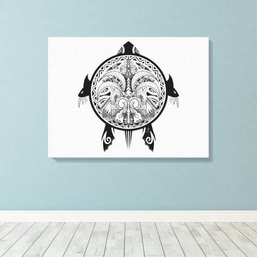 Tribale schildpadden Tattoo Canvas Afdruk (Insitu (Houten vloer))