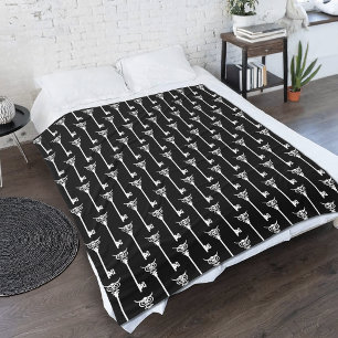 Tribale Uil Skelet Sleutel Zwart Wit Gotisch Fleece Deken