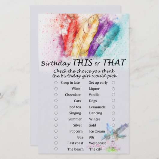 Tribale Veer Birthday dit of dat spel (Voorkant / Achterkant)