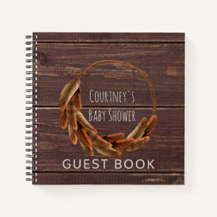 Tribale veren Baby shower Guest Book Rustin Wood Notitieboek