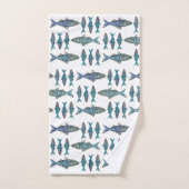 Tribale vis blauw groen modern grafisch ontwerp bad handdoek (Handdoek)