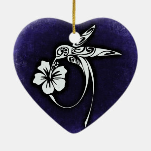 Tribale vogel motief op blauw keramisch ornament