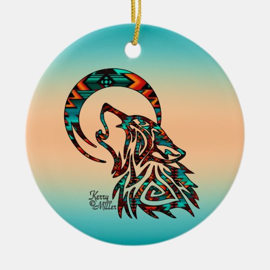 Tribale Wolf die naar het Ornament van de maan-ker (Voorkant)