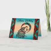 Tribale Wolf Howling op het Wenskaart Moon Kaart (Voorkant)