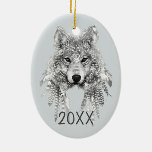Tribale Wolf Keepasjaar Keramisch Ornament