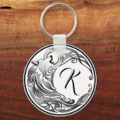 Tribale Wolf Schaduw Monogram Sleutelhanger (Voorkant)