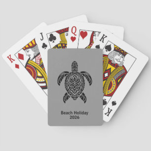 Tribale zeeschildpad, zwart op grijs pokerkaarten