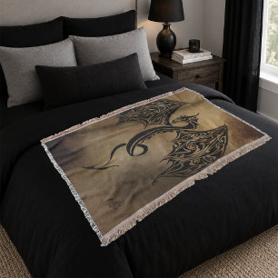 Tribale Zwarte Steen Fantasy Draak Deken