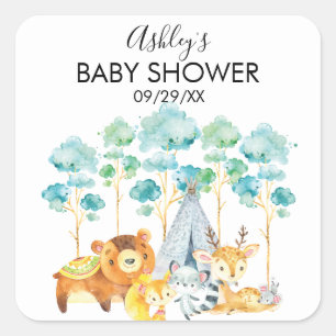 TribalWoodland Animals Baby shower Favor Sticker