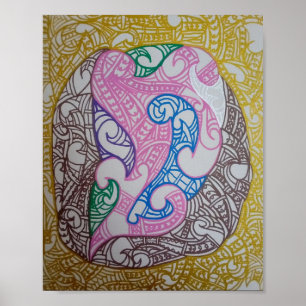 Tribe3 Abstract Maori Kowhaiwhai door RRW Poster
