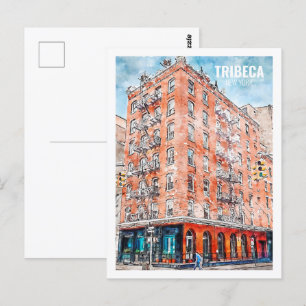 Tribeca New York Famous Travel Waterverf Sketch Briefkaart