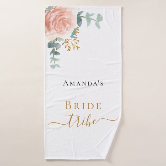 Tribu de la mariée rose gold floral eucalyptus ver (Serviette de bain)