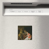 Tric-trac-spelers met een dame en haar hond magneet (Insitu (Vaatwasser))