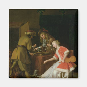 Tric-trac-spelers met een dame en haar hond magneet