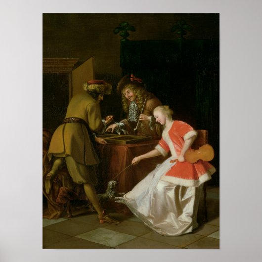 Tric-trac-spelers met een dame en haar hond poster (Voorkant)