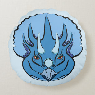Triceratops Blue Cute Dinosaur Rond Kussen