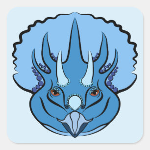 Triceratops Blue Cute Dinosaur Vierkante Sticker