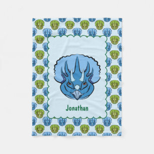 Triceratops Blue en Green Cute Dinosaur Pattern Fleece Deken