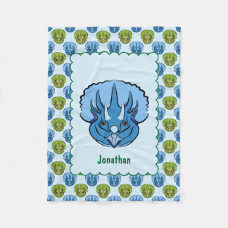 Triceratops Blue en Green Cute Dinosaur Pattern Fleece Deken