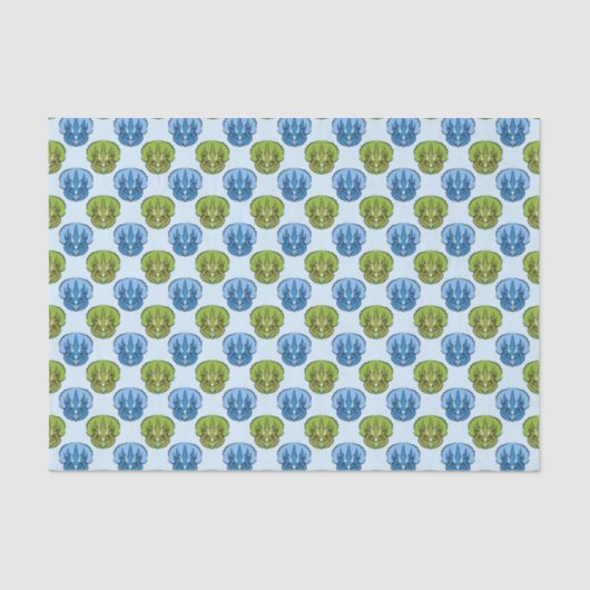 Triceratops Blue en Green Cute Dinosaur Pattern Tissuepapier (Voorkant)